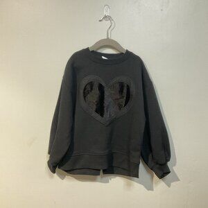 Zara Girl’s Black Heart Patch Sweatshirt Size 7 Textured Apliqué